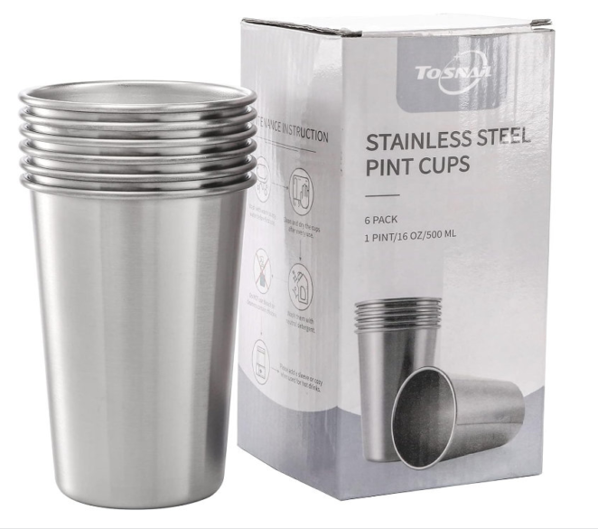 Tosnail 6 Pack 16 oz Stainless Steel Pint Cups Metal Cups